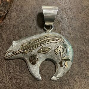 Men’s Mark Yazzie Native American Sterling Silver 12K Gold Filled Bear Pendant